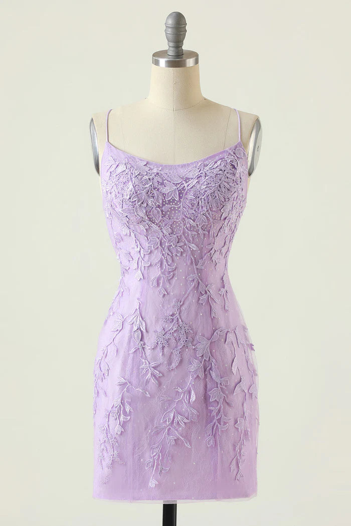 Weitese Dress Purple Backless Bodycon Homecoming Dress Pleats Sleeveless Appliques Party Dress